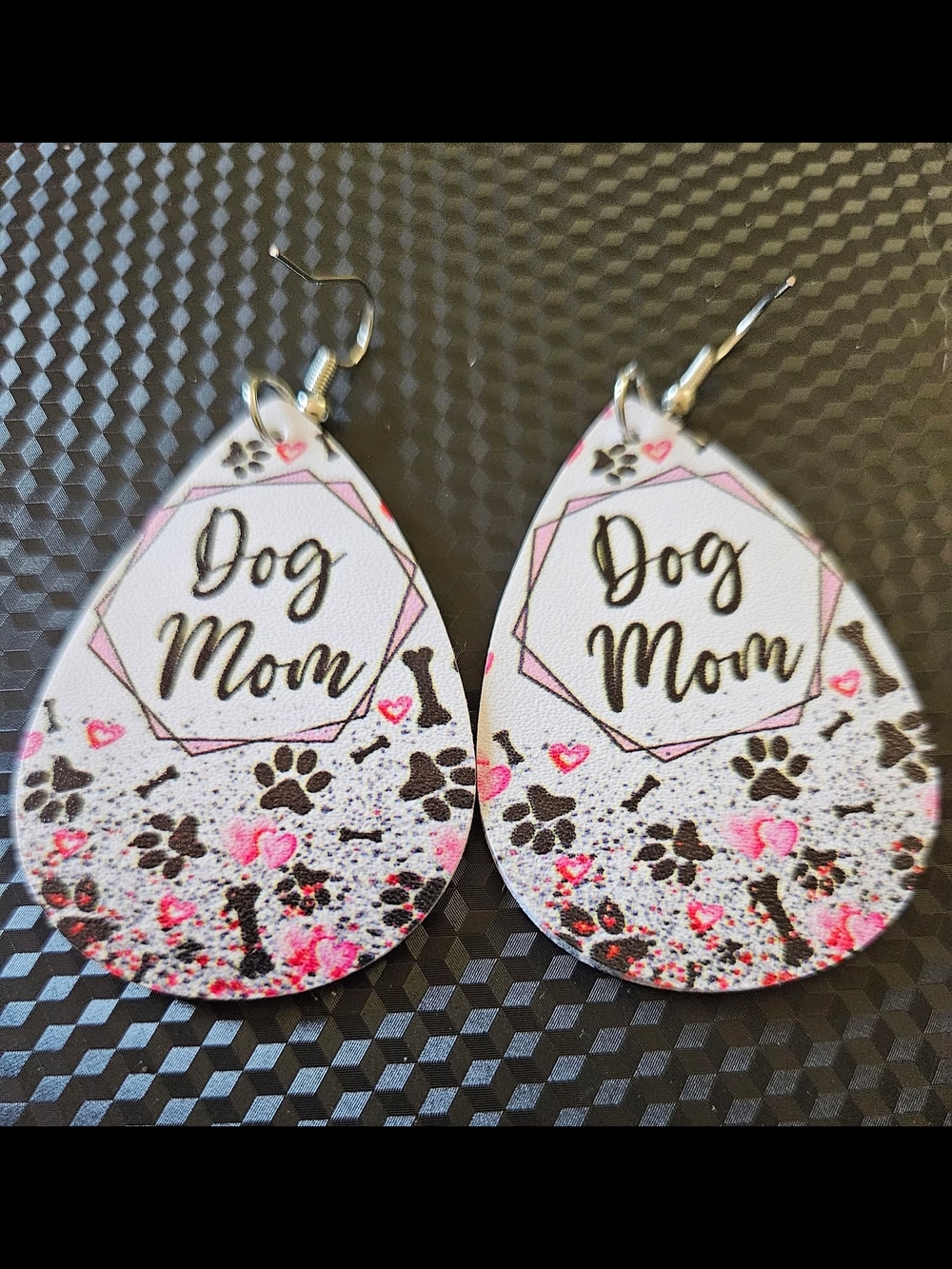 Dog Mom Teardrop Earrings in White and Pink